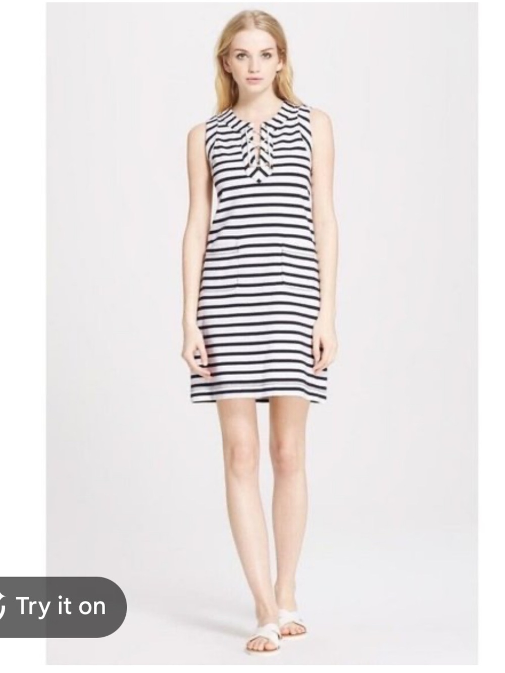 Kate Spade Nautical Breton Striped Cotton Jersey Lace-up Shift Dress
